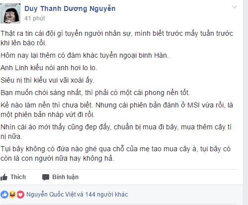 
Không hề lo lắng, HLV của GAM thậm chí còn tỏ ra vui vẻ trước những bão táp chuyển nhượng vừa qua
