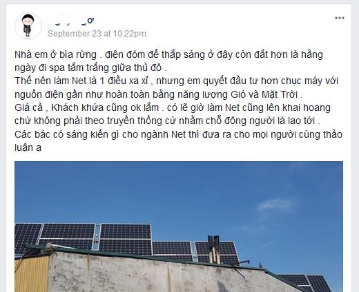 
Bài chia sẻ của chủ quán net dùng pin năng lượng mặt trời.
