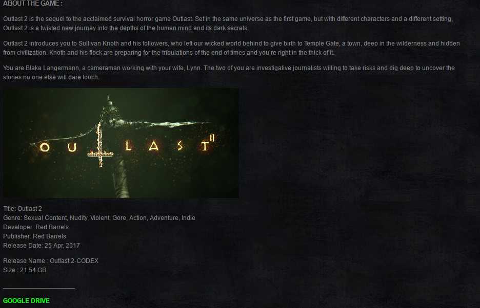 outlast 2 game company