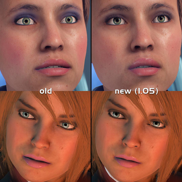 
Biểu cảm của nhân vật trong Mass Effect: Andromeda trước (bên trái) và sau.
