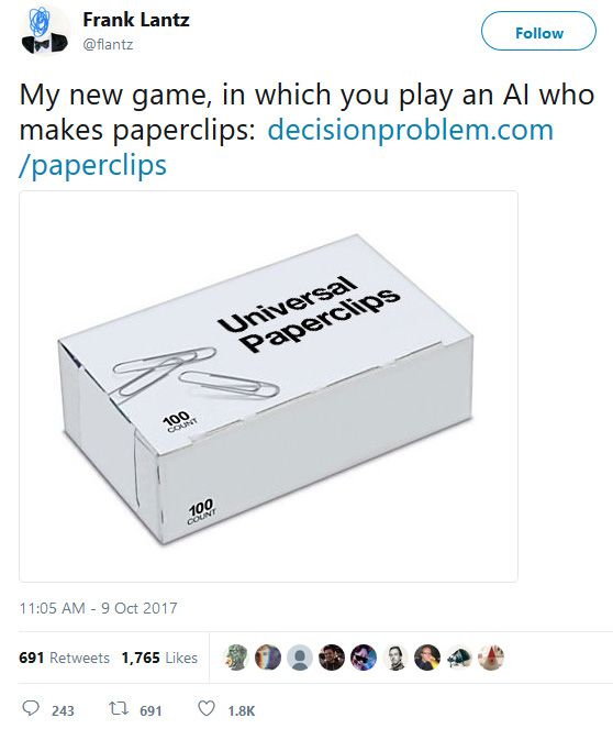 
Frank Lantz tweet ra mắt game Paperclips của mình
