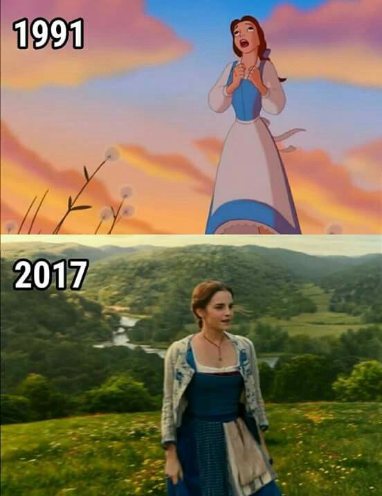 
Cô nàng Belle xinh đẹp của phiên bản hoạt hình năm 1991 và phiên bản người đóng năm 2017.
