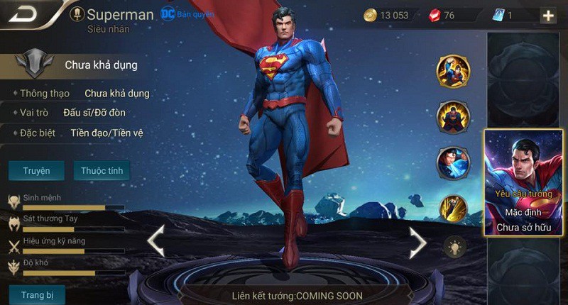 Đặt chân vào thế giới Liên Quân cùng Superman - siêu anh hùng từ vũ trụ DC đến từ trái đất để bảo vệ hòa bình và chiến thắng. Xem ảnh liên quan để khám phá thêm về sức mạnh phi thường của người đàn ông thép.