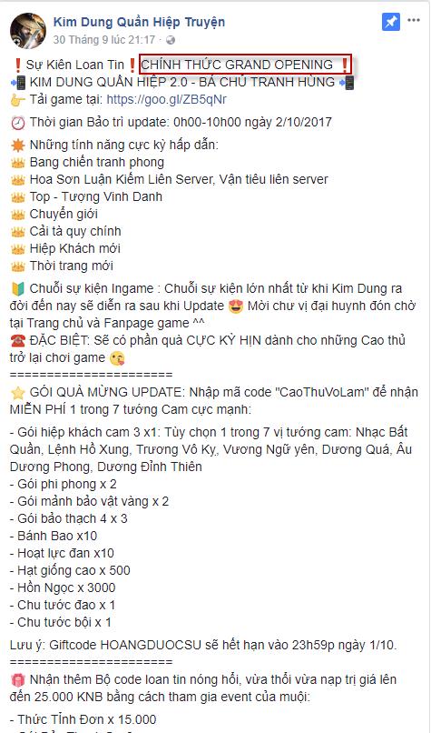 Tin đồn bắt nguồn từ thuật ngữ “Grand Opening” mà fanpage Kim Dung Quần Hiệp 2.0 sử dụng trong thông báo