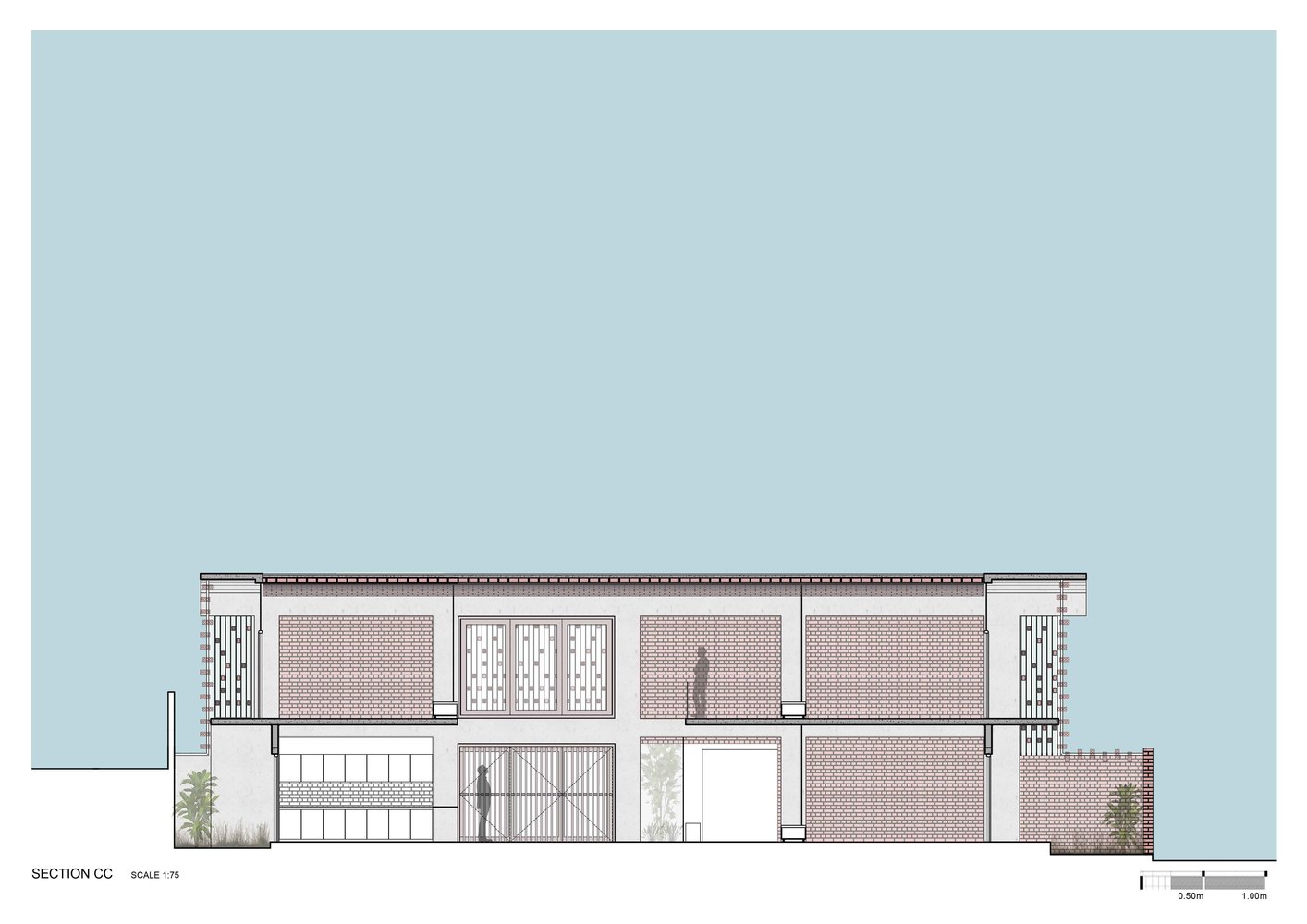  Các mặt cắt đứng của công trình Brick House 
