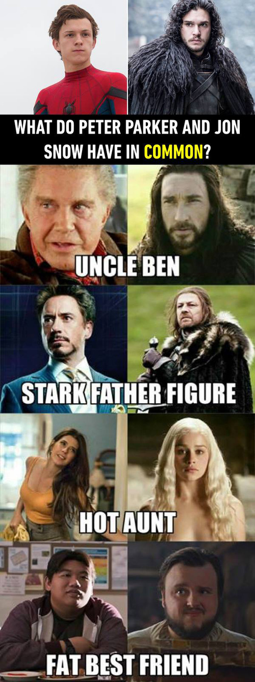
Jon Snow là Spider-Man? Đều có ông chú họ Stark, bà cô nóng bỏng và chú Ben?

