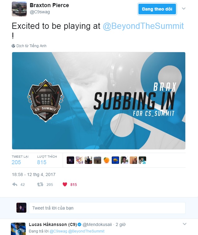 
Swag tỏ ra phấn khích với CS_summit trên twitter cá nhân

