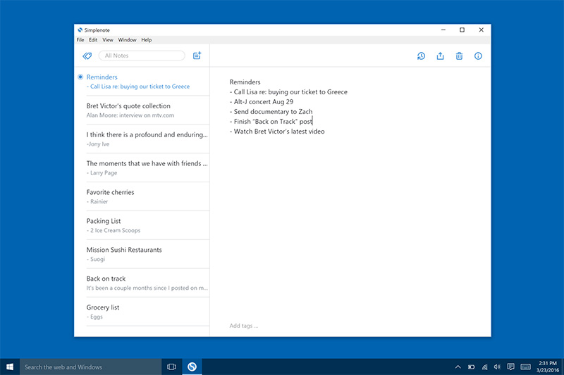 Simple Task Notes Windows Top 10 ứng dụng Windows 10 trong năm 2016