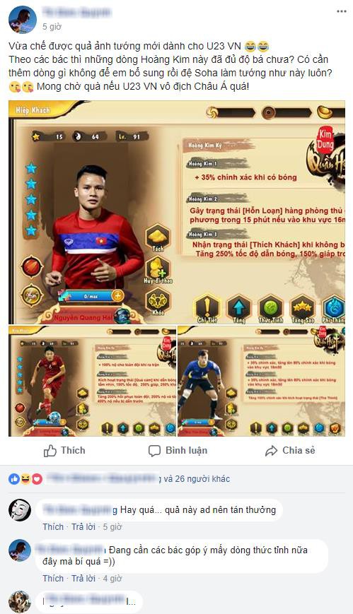 Game thủ phấn khích trước chiến thắng của U23 Việt Nam, đã chế ảnh đưa các cầu thủ vào Kim Dung Quần Hiệp Truyện