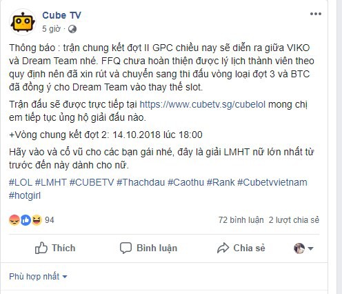Cộng đồng mạng dậy sóng, đòi tẩy chay CubeTV sau sự cố team LMHT nữ FFQ rời khỏi giải - Ảnh 1.