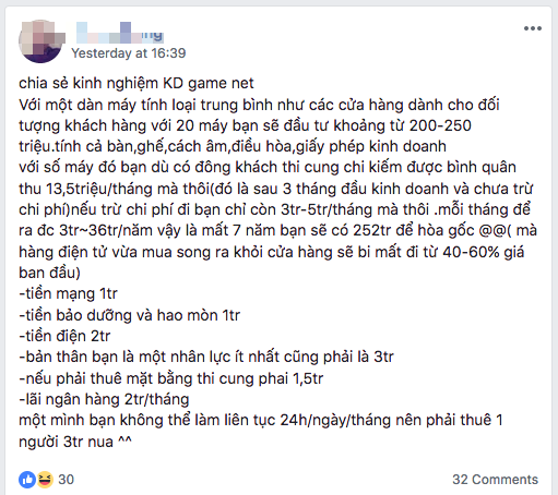 Làm net cỏ 20 máy tại Việt Nam phải mất tới 7 năm trời mới hoàn vốn? - Ảnh 1.