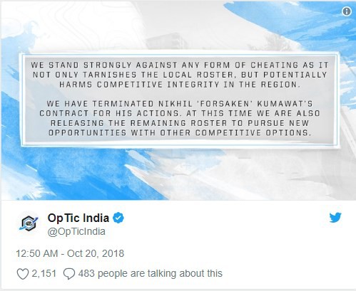Optic sa thải toàn bộ đội hình CS:GO tại Ấn Độ chỉ vì con sâu Forsaken dở trò chơi bẩn - Ảnh 2.