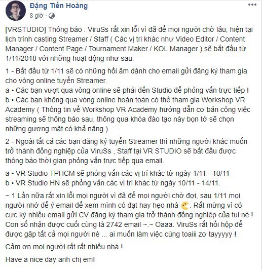 Trở thành đại sứ chính thức của Facebook Gaming, Viruss hối hả tuyển streamer mới cho studio của mình - Ảnh 2.