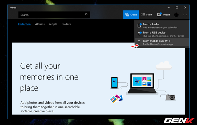  Bước 4: Khởi động lại ứng dụng Photos trên Windows 10. Lúc này, trong menu Tùy chọn nhập sẽ xuất hiện một tùy chọn 