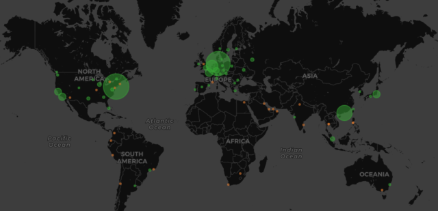 
Bản đồ phân bố IP nguồn sử dụng để tấn công trong cuộc DDoS được ghi nhận
