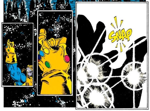 
Hoàn tất Găng tay Vô cực, Thanos tiêu diệt nửa dải ngân hà chỉ bằng một cái búng tay. Đây là chi tiết đã xuất hiện trong nguyên tác truyện tranh.
