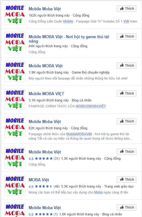 
Có vô vàn fanpage Mobile MOBA Việt trên mạng xã hội và người chơi đều khó có thể biết đâu là thật, đâu là giả.

