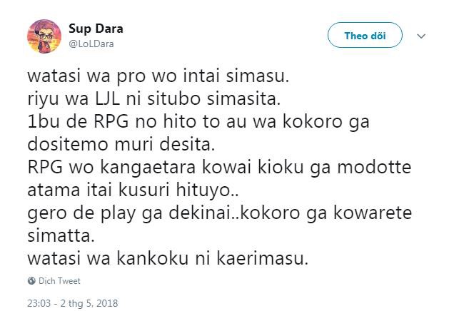 Dara tuyên bố giải nghệ trên trang Twitter của mình và công kích Team Rampage