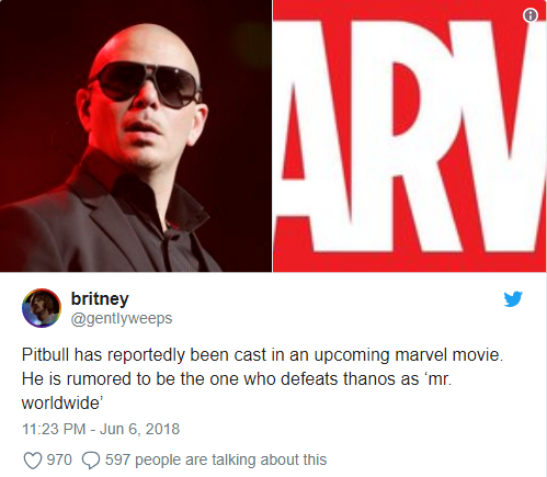 
Pitbull được kỳ vọng sẽ đánh bại Thanos trong bộ phim sắp tới của Marvel.
