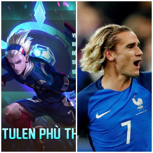 
Tulen có trang phục cầu thủ màu xanh với số áo thi đấu là số 7, tương đồng với siêu sao A.Griezmann của tuyển Pháp.
