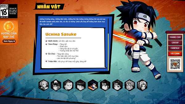 
Sasuke đang là class nhân vật được yêu thích nhất trong Làng Lá Phiêu Lưu Ký
