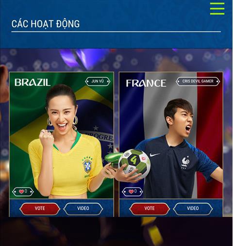 Trong khi người đẹp Jun Vũ khoác lên mình chiếc áo Brazil thì Cris Devil Gamer đã đặt trước đội Pháp từ rất sớm