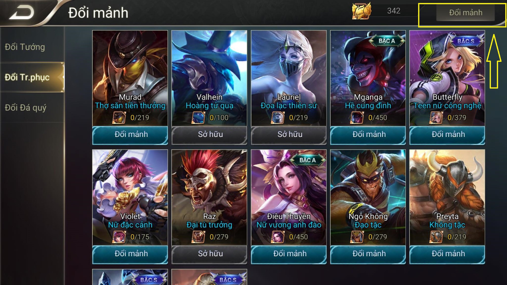 
Shop đổi mảnh trong Liên Quân Mobile.
