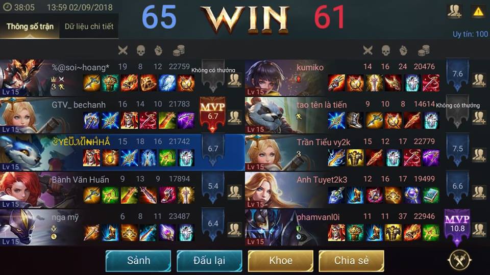  Tố cáo game thủ đối phương AFK không bao giờ thành công. 