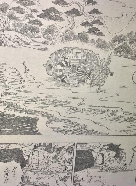 
Tàu Sunny và Luffy đang ở trên bãi biển, có vẻ như cậu đã bị tách khỏi những người khác.
