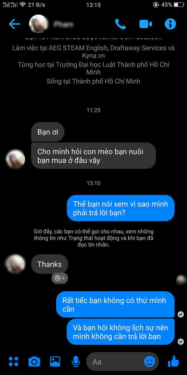 Gái inbox hỏi mua mèo ở đâu, thanh niên rep: Bạn nói xem vì sao mình phải trả lời bạn? liền bị 16k người phẫn nộ trên Facebook - Ảnh 1.