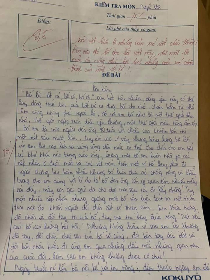 Hà Nội: Bài Văn Tả Bố Được Cô Giáo Chấm 9,5 Điểm Khiến Cộng Đồng Mạng Phát  Khóc
