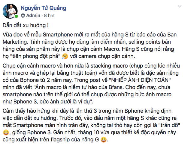 Nguyễn Tử Quảng: Bphone là smartphone dẫn dắt xu hướng, đi trước cả hãng S và hãng G - Ảnh 1.