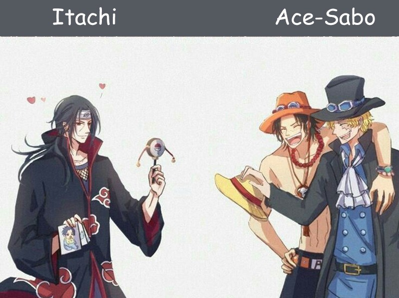 One piece crossover. Эйс и Итачи. Эйс Итачи Бьякуя. Ван Пис кроссовер. Эйс или Итачи.