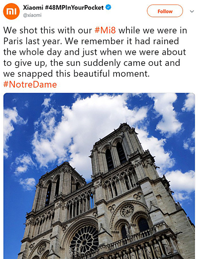 Sau thảm họa cháy lớn, Xiaomi vẫn ngang nhiên dùng ảnh Nhà thờ Đức Bà Paris quảng cáo điện thoại  - Ảnh 1.