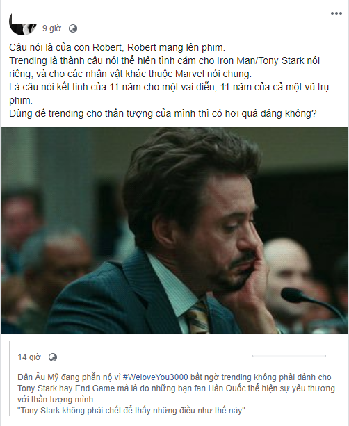 Câu nói kinh điển I love you 3000 của Tony Stark gây tranh cãi khi bất ngờ được trending cho người khác - Ảnh 1.
