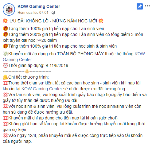 Ưu đãi thông thường chưa đủ, KOW Gaming Center chuyển sang tặng học bổng cho tân sinh viên 2019 - Ảnh 1.