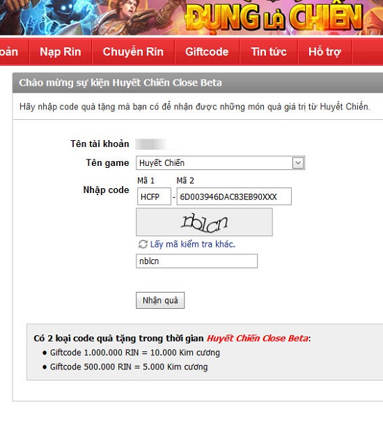 [Gift Code] GameK gửi tặng 500 Code Huyết Chiến 1
