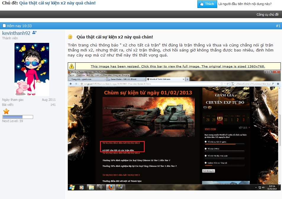 Gamer World of Tanks Việt chưng hửng vì x2 kinh nghiệm 4