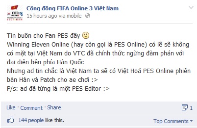 Xôn xao tin đồn VTC không thể mua PES Online 1
