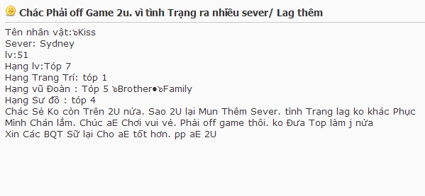 Game thủ 2U than vãn vì server quá lag 2