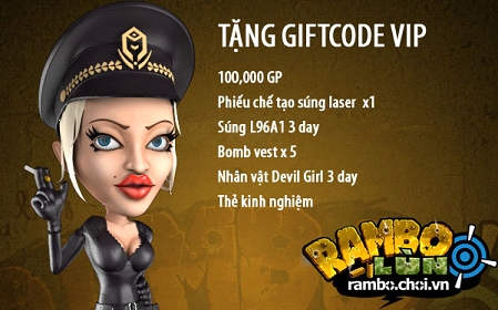GameK gửi tặng 2000 Gift Code Rambo Lùn 2