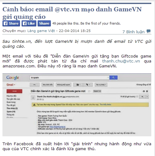 VTC bị GameVN tố mạo danh để quảng cáo game 1