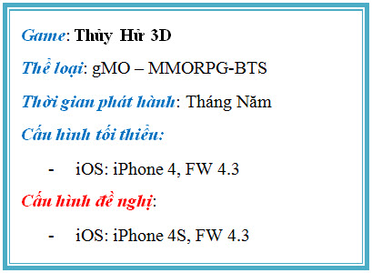 Thủy Hử 3D tiết lộ cấu hình tối thiểu 4