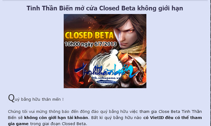 Người chơi quá đông, Tinh Thần Biến bỏ giới hạn Closed Beta, tặng Gift Code 3