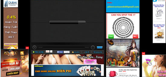 Game quảng cáo dầy đặc trên trang chủ của một trang phim online.