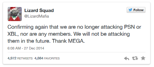 ... và thật bất ngờ khi nhóm này hứa ngừng tấn công và cảm ơn ông trùm MegaUpload.