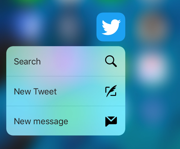  Twitter là một trong những ứng dụng của bên thứ ba đầu tiên được cập nhật cho 3D Touch, ngay từ khi iPhone thế hệ mới xuất xưởng. Người dùng có thể Force Click vào biểu tượng Twitter để tìm kiếm nhanh, viết tweet mới hoặc gửi tin nhắn. 