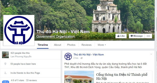  Facebook có tên Thủ đô Hà Nội - Việt Nam, bắt đầu hoạt động từ tháng 12-2015. 