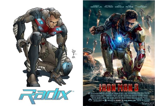 Hai hình ảnh giống hệt nhau của Radix và Iron Man 3