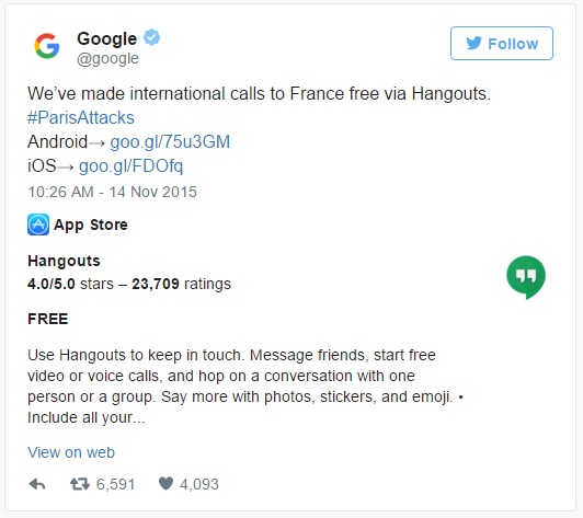  Google thông báo miễn phí cuộc gọi quốc tế trên Hangouts 